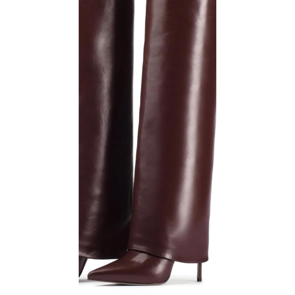 Wetkiss Burgundy Fold Over Boots Pointed Toe Kitten Heel Slouchy Knee High US 7